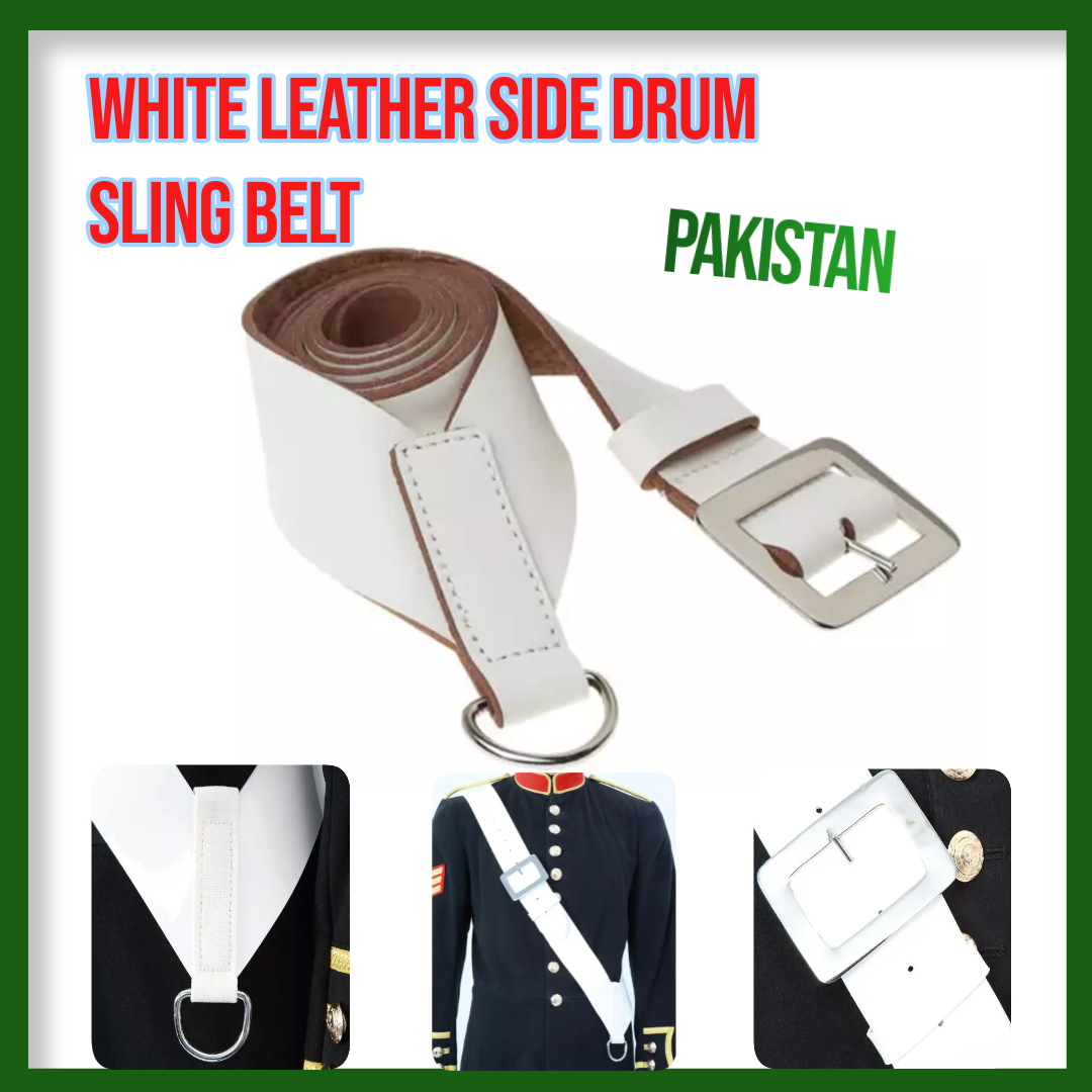 White Genuine Leather Side & Tenor Drum  Sling Belt - Pakistan